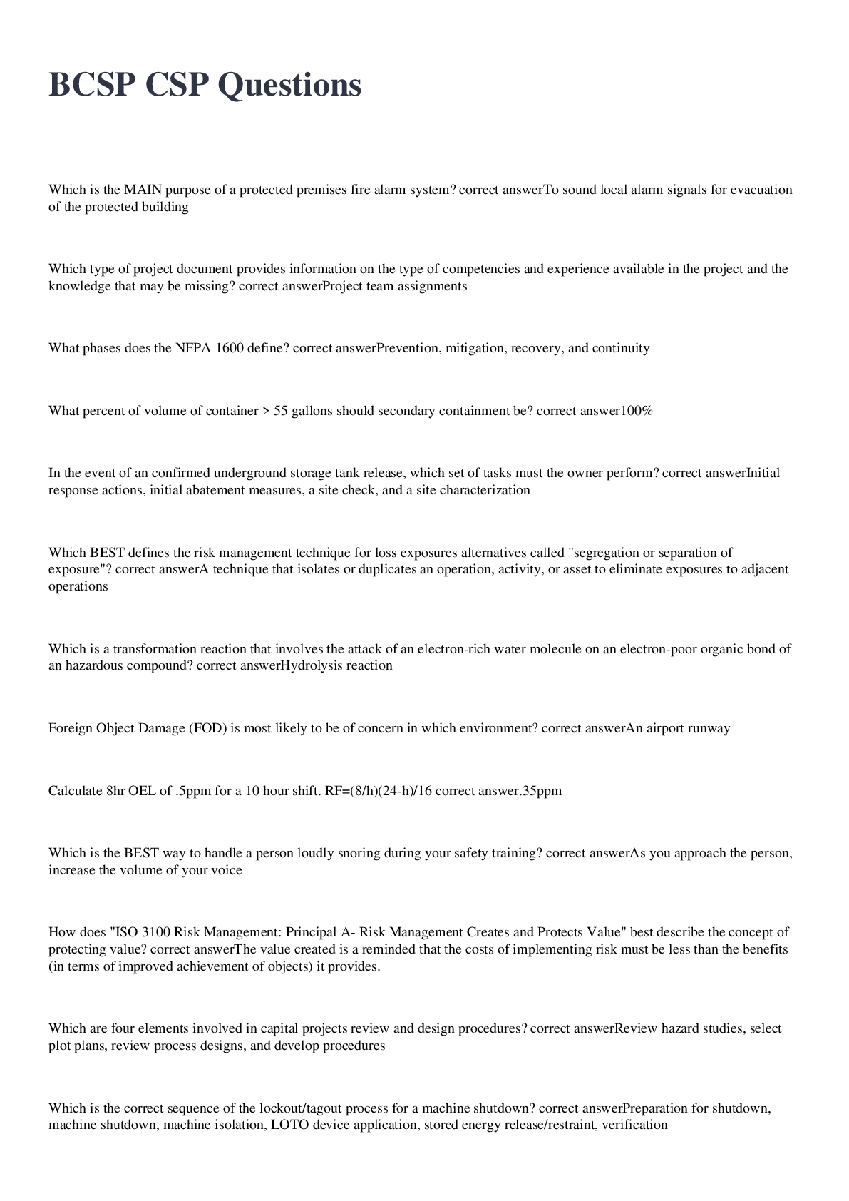 Preview image for BCSP CSP Questions And Answers 2023 with 100% correct answers